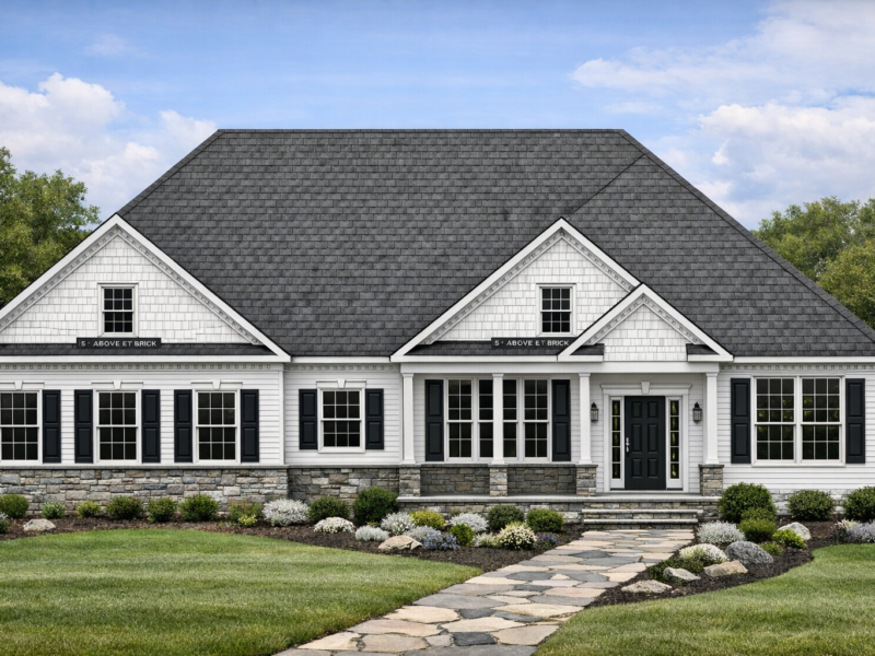 An expansive, modern home plan over 4,600 square feet featuring an open-concept main level with abundant natural light, a walkout basement for easy outdoor access and extra living space, and an upper deck for seamless indoor-outdoor living. The layout includes six bedrooms, three bathrooms, and a custom storm shelter for safety and peace of mind.